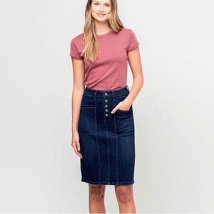 Button Fly MIDI denim skirt